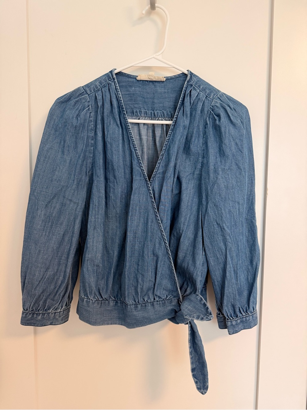 Madewell Denim Light Wash Blue Wrap Blouse